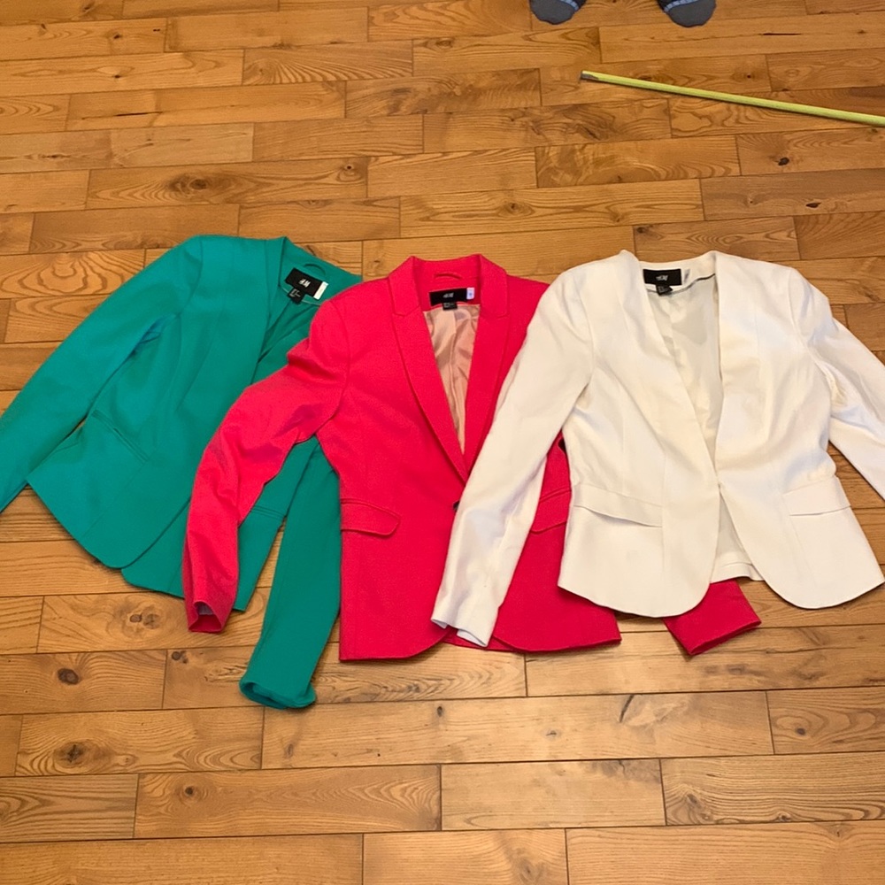 3 H&M blazers (off white sz 8, pink and green Sz 6)